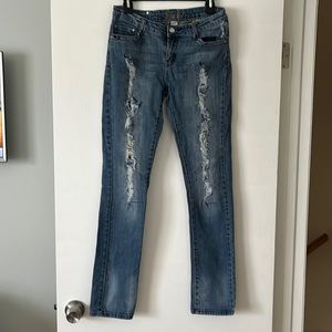 Red Rivet Denim Junior Jeans With Camo Trim and Ripped Front Legs